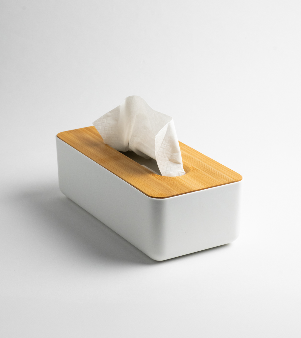 Θήκη για Χαρτομάντηλα με Καπάκι Bamboo – Λευκή