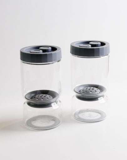 Σετ 2 Premium Γυάλινα Πολυχρηστικά Δοχεία Στραγγίσματος για Ελιές & Πίκλες hover image